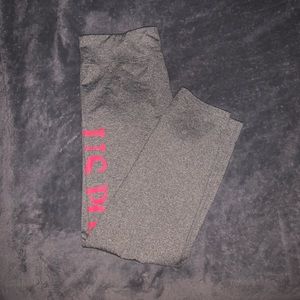 Grey Polo leggings with pink writing